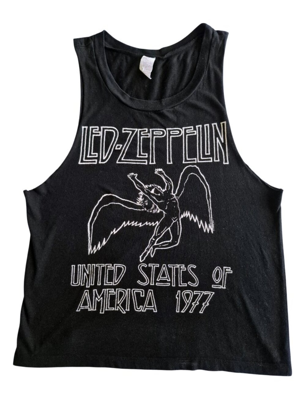 Led Zepplin 1977 Tour T-Shirt Muscle Tee 100% Cotton Black w/ White Graphics